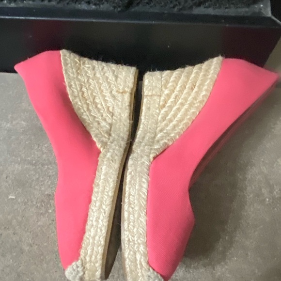 J.Crew Seville espadrille wedges in a bright pink, coral, or salmon canvas color - Picture 10 of 11